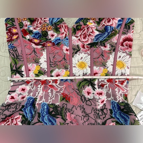 NEW Dress the Population Carina Embroidered Strapless Dress M/8-10 Blush Multi - Picture 10 of 15